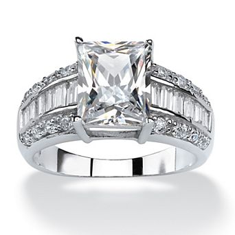 4.95 TCW Emerald-Cut Cubic Zirconia Ring in Platinum-Plated