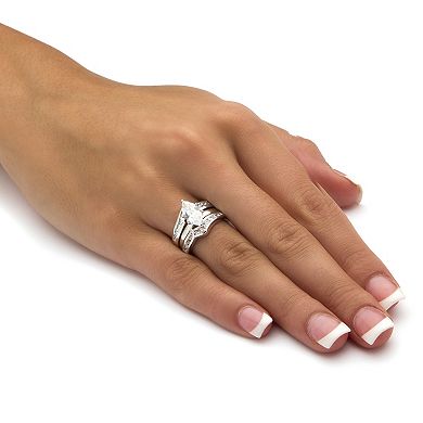 3.57 Cttw. Cubic Zirconia Platinum-Plated 2 Piece Bridal Ring Set