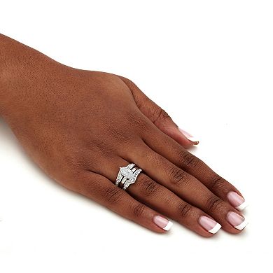 3.57 Cttw. Cubic Zirconia Platinum-Plated 2 Piece Bridal Ring Set