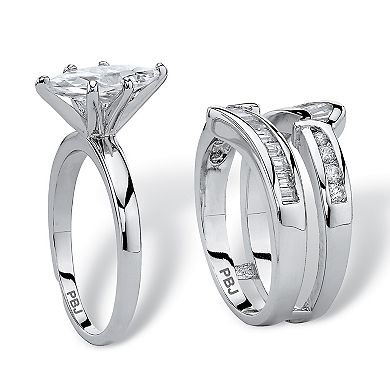 3.57 Cttw. Cubic Zirconia Platinum-Plated 2 Piece Bridal Ring Set