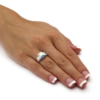 5.60 Cttw. Emerald-Cut Aurora Borealis Cubic Zirconia Platinum-Plated Ring