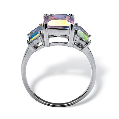 5.60 Cttw. Emerald-Cut Aurora Borealis Cubic Zirconia Platinum-Plated Ring