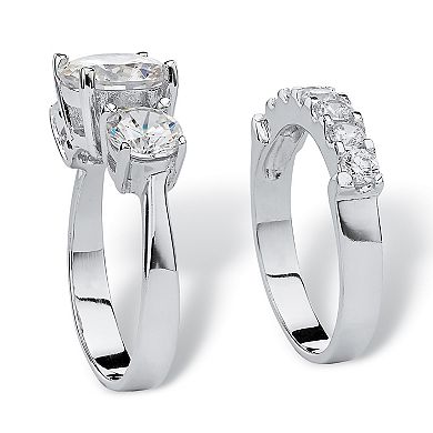 2 Piece 5.66 TCW CZ Bridal Ring Set in Platinum-Plated