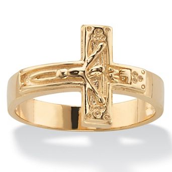 Men's 14k Gold-Plated Horizontal Crucifix Cross Ring