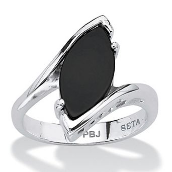 Marquise-Shaped Genuine Onyx Platinum-Plated Classic Ring
