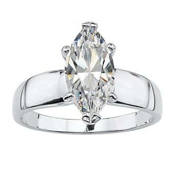 2.11 ct w. Marquise-Cut Cubic Zirconia Platinum-Plated Solitaire Ring