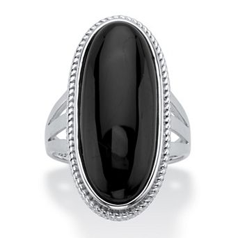 Genuine Black Onyx Platinum-Plated Oval Cabochon Ring