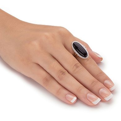 Genuine Black Onyx Platinum-Plated Oval Cabochon Ring
