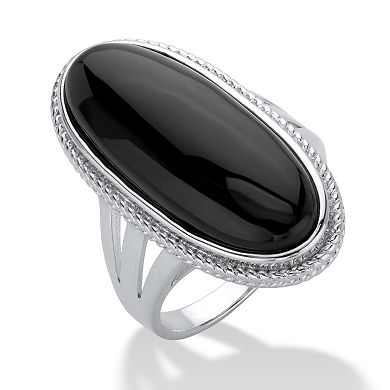 Genuine Black Onyx Platinum-Plated Oval Cabochon Ring