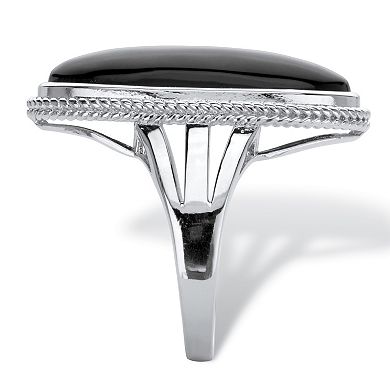 Genuine Black Onyx Platinum-Plated Oval Cabochon Ring