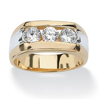 Men's 1.50 TCW Channel-Set CZ 14k Gold-Plated 3-Stone Ring