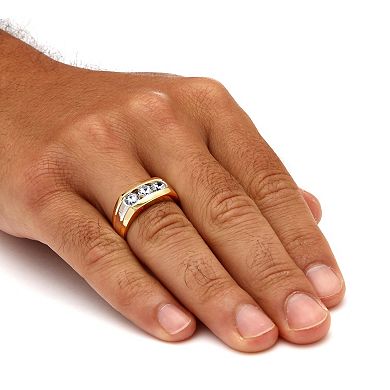 Men's 1.50 TCW Channel-Set CZ 14k Gold-Plated 3-Stone Ring