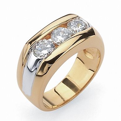 Men's 1.50 TCW Channel-Set CZ 14k Gold-Plated 3-Stone Ring