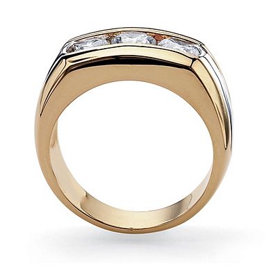 Men's 1.50 TCW Channel-Set CZ 14k Gold-Plated 3-Stone Ring