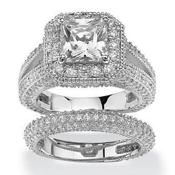 5.08 TCW Cubic Zirconia 2 pc Bridal Set in Platinum-Plated