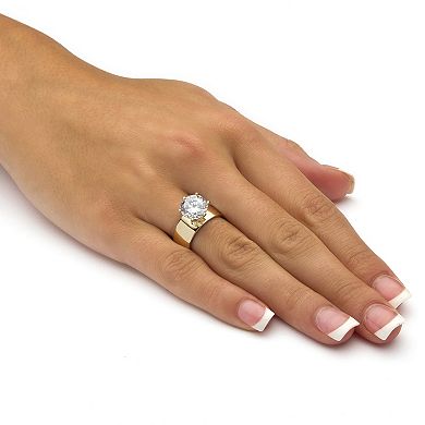 4.0 Cttw. 14k Gold-Plated Cubic Zirconia Solitaire Ring