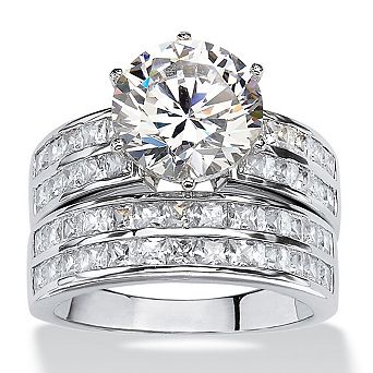 5.84 TCW Cubic Zirconia 2 pc Platinum-Plated Bridal Ring Set