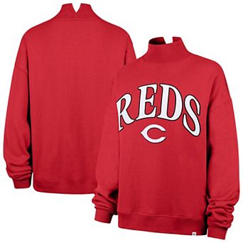 Women's '47 Red Cincinnati Reds Oversized Vantage Mock Neck Sweatshirt