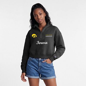 Women's Champion Black Iowa Hawkeyes Academic Triumph Quarter-Zip Tri-Blend Pullover