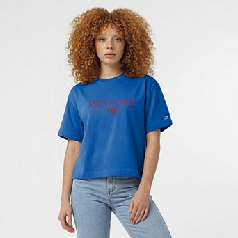 Women's Champion Royal SMU Mustangs Waist Length Wordmark T-Shirt