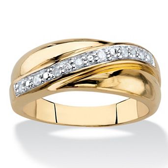 Men's 1/10 TCW Round Diamond Wave Ring in 18k Gold-Plated