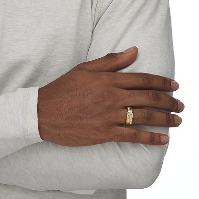 Men's 1/10 TCW Round Diamond Wave Ring in 18k Gold-Plated