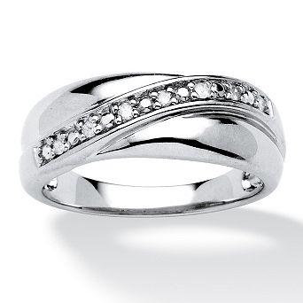 Men's 1/10 TCW Round Diamond Wedding Band in Platinum-Plated