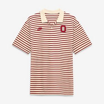 Men's Nike Natural/Scarlet Ohio State Buckeyes Striped Primary Logo Dri-FIT Polo