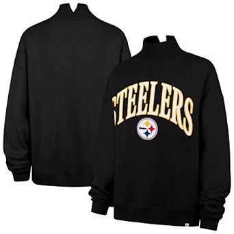 Women's '47 Black Pittsburgh Steelers Oversized Vantage Mock Neck Sweatshirt