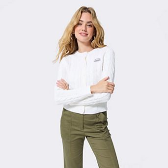 Women's Terez White Los Angeles Dodgers Cable Knit Cardigan