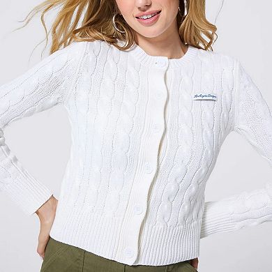 Women's Terez White Los Angeles Dodgers Cable Knit Cardigan