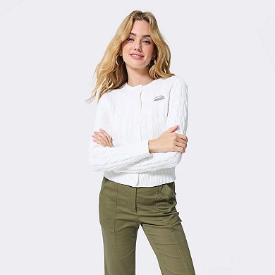 Women's Terez White Los Angeles Dodgers Cable Knit Cardigan