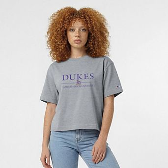 Women's Champion Gray James Madison Dukes Waist Length Wordmark T-Shirt