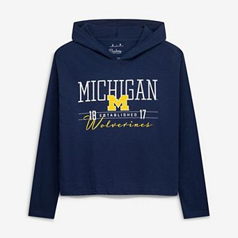 Women's Pressbox Navy Michigan Wolverines Castillo Slub Waist Length Long Sleeve Hooded T-Shirt