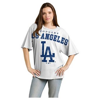 Women's Fanatics White Los Angeles Dodgers Relaxed Big Text T-Shirt