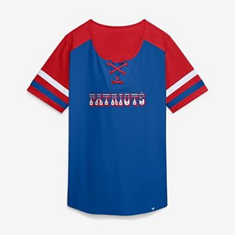 Women's Fanatics Royal New England Patriots Curl Route Athena Lace-Up T-Shirt