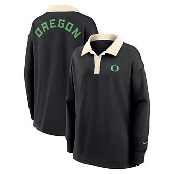 Women's Nike Black Oregon Ducks Oversized Essential Dri-FIT Long Sleeve V-Neck Polo