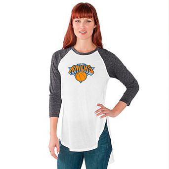 Women's G-III 4Her by Carl Banks White/Heather Charcoal New York Knicks All-Star Raglan 3/4-Sleeve T-Shirt