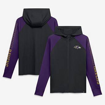 Women's Fanatics Black/Purple Baltimore Ravens Cornerback Blitz​ Raglan Full-Zip Hoodie