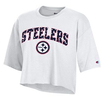 Women's Champion White Pittsburgh Steelers Star Spangled Cropped T-Shirt
