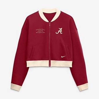 Women's Nike Crimson Alabama Crimson Tide Oversized Academic Cropped Full-Zip Bomber Jacket