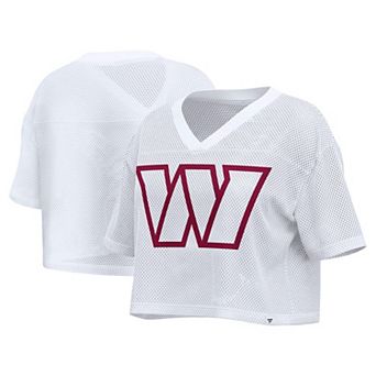 Women's Fanatics White Washington Commanders Oversized Mesh Cropped V-Neck Jersey