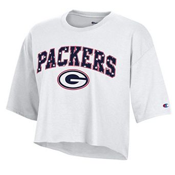 Women's Champion White Green Bay Packers Star Spangled Cropped T-Shirt