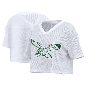 Women's Fanatics White Philadelphia Eagles Oversized Mesh Cropped V-Neck Jersey