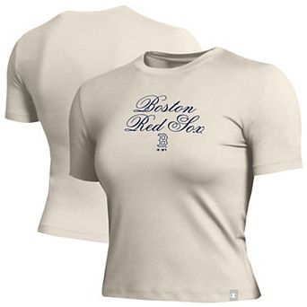 Women's Champion Cream Boston Red Sox Soft-Touch Fitted Cropped T-Shirt