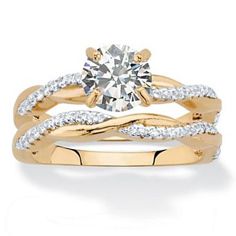 1.79 ct w. 2 pc 18k Gold-Plated Cubic Zirconia Wedding Ring Set