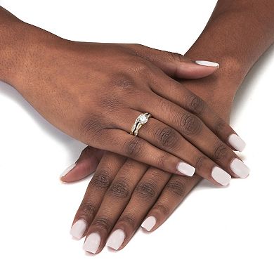1.79 Cttw. 2-Piece 18k Gold-Plated Cubic Zirconia Wedding Ring Set