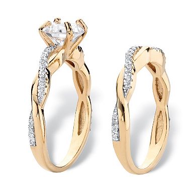 1.79 Cttw. 2-Piece 18k Gold-Plated Cubic Zirconia Wedding Ring Set