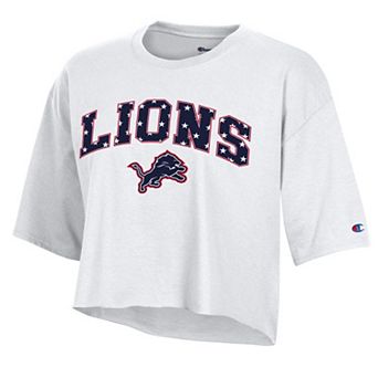 Women's Champion White Detroit Lions Star Spangled Cropped T-Shirt