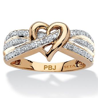 1/10 TCW Diamond Crossover Heart Ring in 18k Gold-Plated